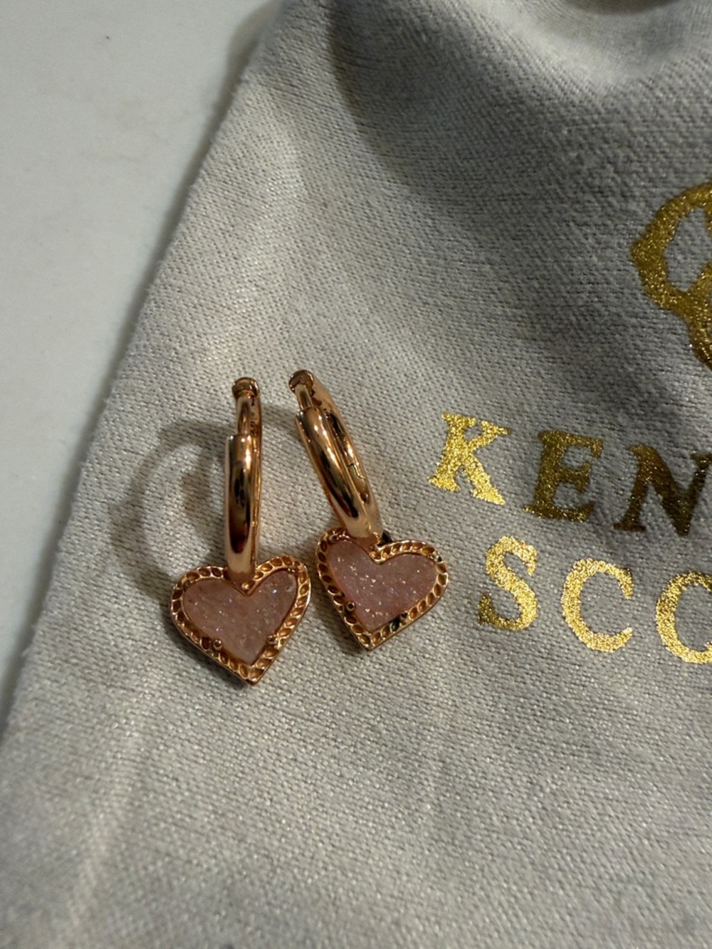 Kendra Scott Gold-Tone Pink Heart Drop Huggie Earrings